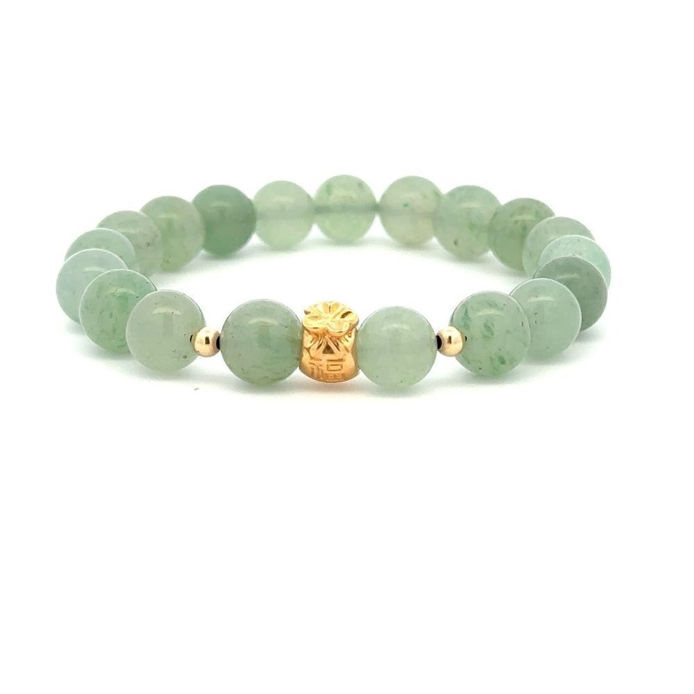 18K Gold Money Bag Lucky Charm Beads Bracelet Gemstones Aventurine 8mm